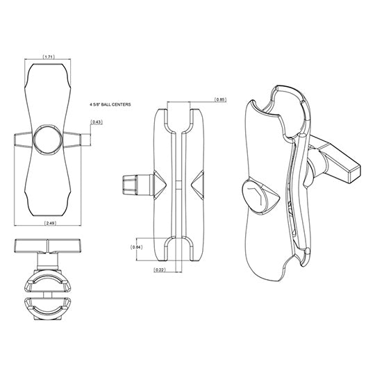 RAM MOUNTS DOUBLE SOCKET ARM FOR BALL (RAM - 201U) - DRIVEN Canada's Powersports 793442001215RAM - 201U