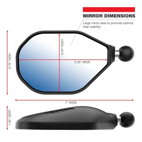 RAM MOUNTS TOUGH MIRROR LONG ARM M10 - 1.5 REV ADAPTERS - DRIVEN Canada's Powersports 793442017551RAM - B - 349 - RTA - C - 465RL