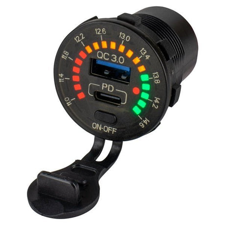 Sea - Dog Rainbow Voltmeter With USB 3.0 And USB - C Power Socket - DRIVEN Canada's Powersports 035514432863426519