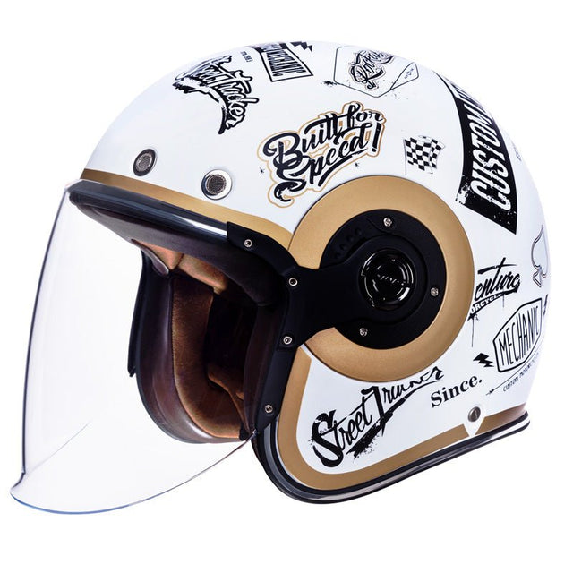 SMK HELMETS RETRO JET HELMET TRACKER BEIGE/BLACK (MATTE) (XL) - DRIVEN Canada's Powersports 89026134246811000031537