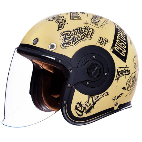 SMK HELMETS RETRO JET HELMET TRACKER BEIGE/BLACK (MATTE) (XL) - DRIVEN Canada's Powersports 89026134247351000031542