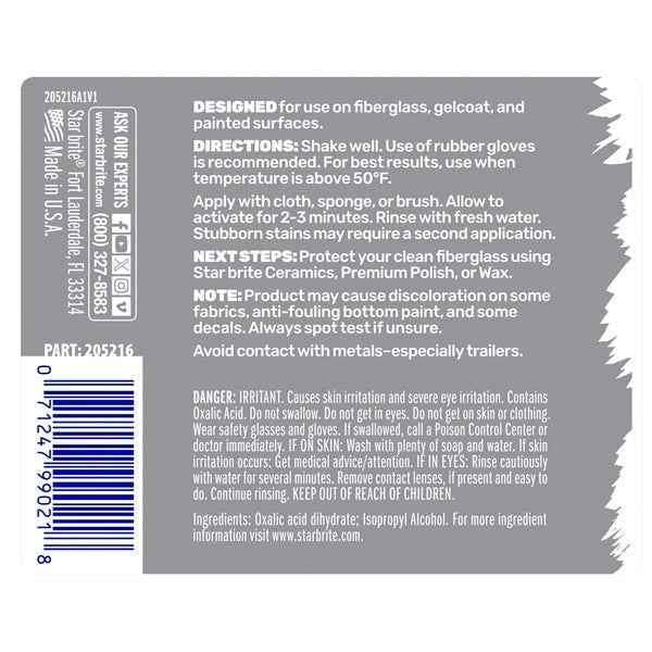 STARBRITE FIBERGLASS STAIN REMOVER 16OZ (205216C) - DRIVEN Canada's Powersports 071247989267205216C