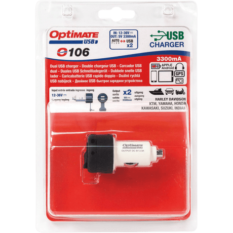 TECMATE DOUBLE USB CHARGER 2100MA AUTO PLUG (O - 106) - DRIVEN Canada's Powersports 5425006146067O - 106