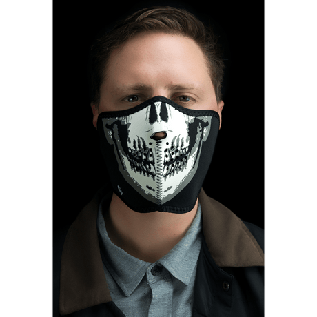 ZAN HEADGEAR NEOPRENE 1/2FACE MASK GLOW SKULL FACE (WNFM002HG) - DRIVEN Canada's Powersports 642608037912WNFM002HG