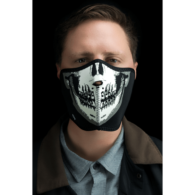 ZAN HEADGEAR NEOPRENE 1/2FACE MASK GLOW SKULL FACE (WNFM002HG) - DRIVEN Canada's Powersports 642608037912WNFM002HG